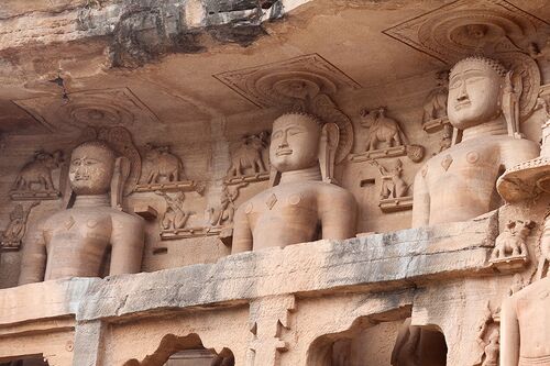 Jain statues carved into rock in India