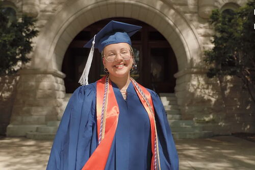 A screenshot of Eman from a graduation video