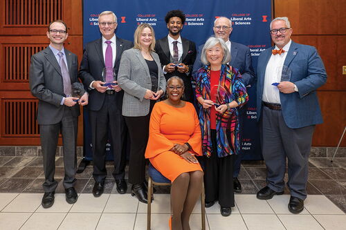 Group photo of alumni award winners and the dean