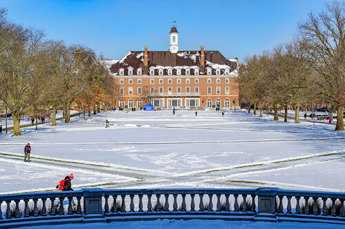 The Main Quad covered in snow