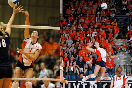 Laura DeBruler Santos playing volleyball at Illinois