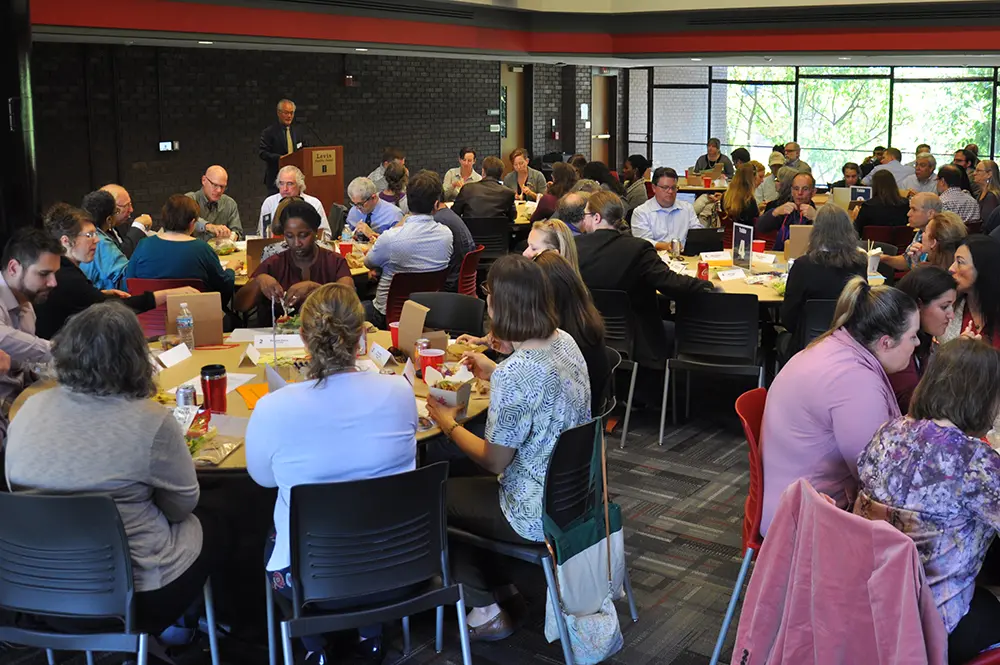 Faculty, staff, and more gather to discuss the LAS strategic planning during a series of round tables