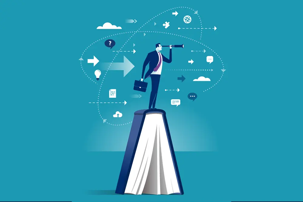 Photo illustration of man on a book