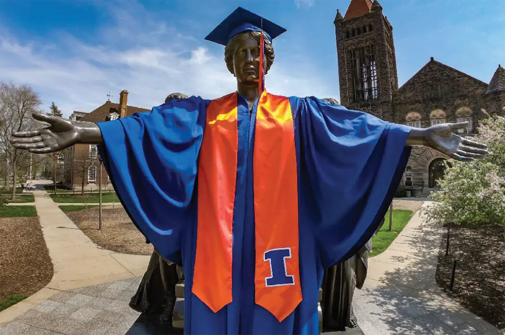 Alma Mater in graduation attire