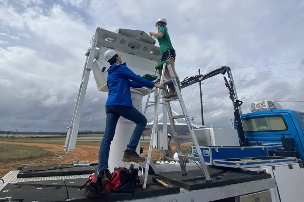Student on radar truck