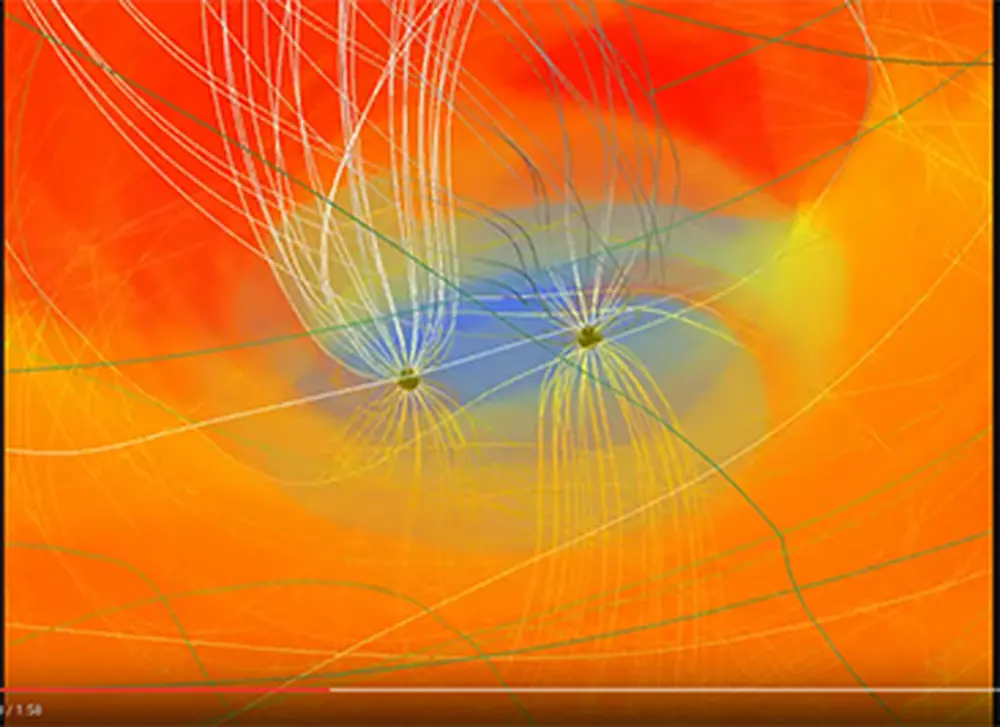Researchers create 3-D simulations of the collision of two supermassive black holes