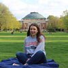 Elena sits on the Main Quad