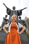 Marica pictured here in front of the Alma Mater statue 