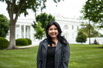 ​​LAS student Abby Estrada-Hernandez standing on the lawn with the White House in the background 