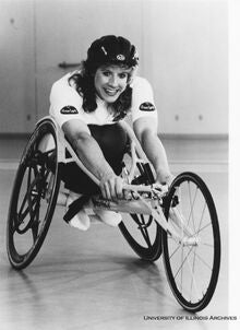 Jean Driscoll pictured in a racing wheelchair